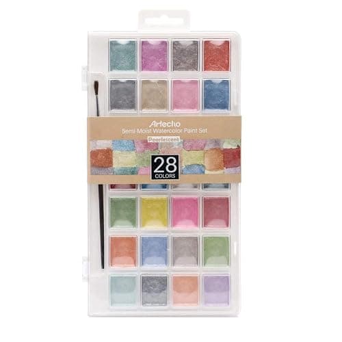 Artecho 28 Metallic Watercolor Paint Set, Glitter Colors, Semi-Moist Pearlescent Water color, Ideal for Beginners and Artists thumbnail 6