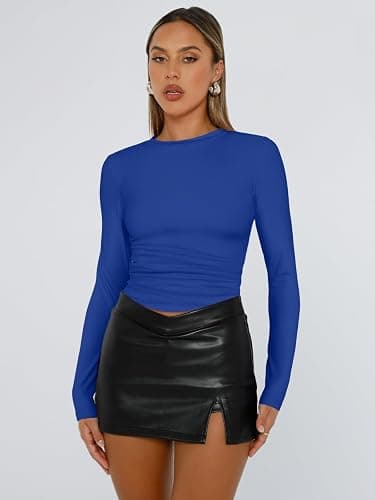 Trendy Queen Womens Long Sleeve T Shirts Fall Fashion 2025 Basic Crop Tops Going Out Outfits Y2k Clothes thumbnail 2