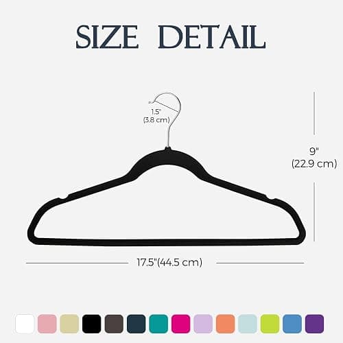 HOUSE DAY Black Velvet Hangers 60 Pack, Non Slip Clothes Felt Hanger Heavy Duty for Coat, Premium Slim Space Saving Suit Hangers for Closet Organizer, 360° Rotating Silver Hook - Black - 60 Pack thumbnail 2