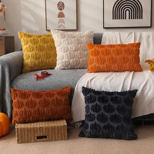 DFXSZ Fall Pillow Covers 16x16 Set of 2 Fall Decorations Autumn Beige Pumpkin Throw Pillow Cases Soft Plush Faux Fur Wool Couch Cushion Case for Chair Sofa Bedroom Living Room Home Decor PTK02B16 thumbnail 4