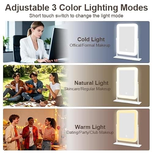 YEKKOPT Small Desk Mirror with Lights, Lighted Makeup Mirror with Light, Portable Tabletop Make Up Mirror for Desk, Vanity Mirror with Lights,Smart Touch Control, Dual Power Supply, 360°Rotation thumbnail 5