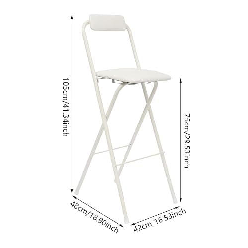 GSHIOIO Folding Bar Stool with Backrest, 29 Inch Leather Padded Counter Height Foldable Stool Portable Tall Foldable Chair 275LBS for Gardening Outdoor Kitchen Camping Shop Cafe (White, 1 Pack) thumbnail 3