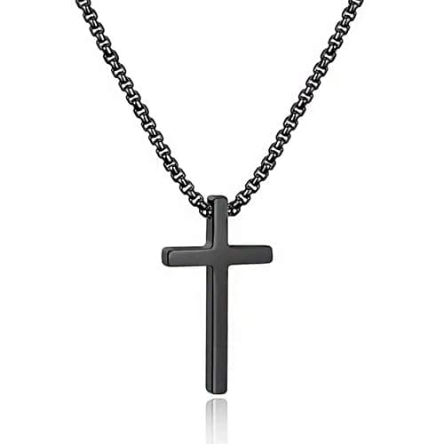 M MOOHAM Cross Necklace for Men Teen Boys 16-30 Inch | Silver Black Gold Stainless Steel Cross Chain Cross Pendant, Jewelry Gifts for Teenage Boys Men - Image 1