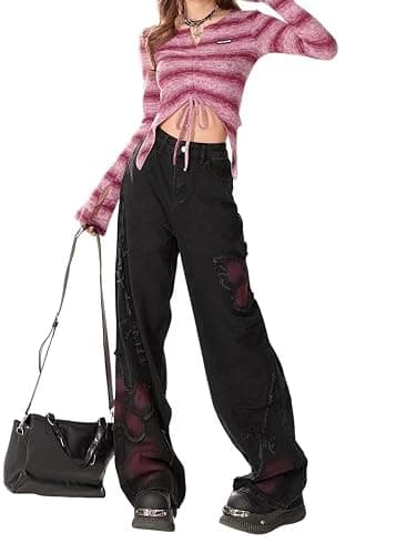 Emo Pants Emo Clothes Y2k Butterfly Pants Gothic Baggy Goth Cargo Jeans Tye Die Goth Gothic Clothes thumbnail 5