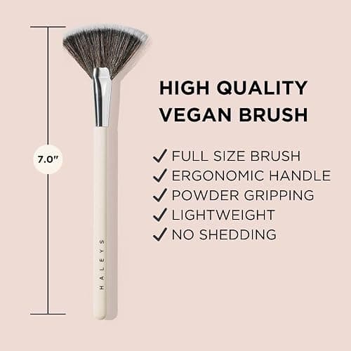 HALEYS Fan Brush VEGAN+CRUELTY-FREE, Sustainable Wood, Vegan Bristles for Airbrushed Finish, For highlighter application, Streak-free, Perfect Blending, Blurs, Smooths with Control - Fan Brush thumbnail 4