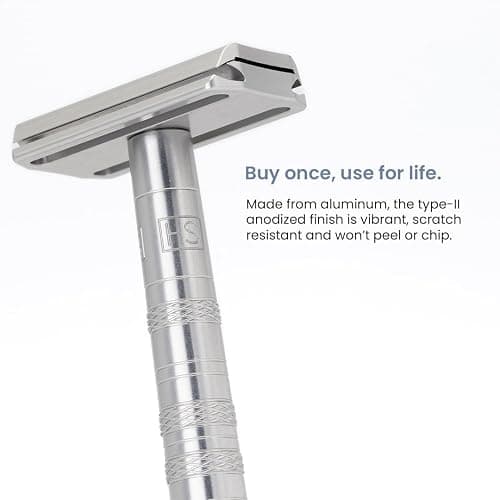 Henson Shaving Razor - Aluminum Double Edge Safety Razor with 5 Spare Blades - 30° Angled Precision With Superior Blade Rigidity- Reusable Single Blade Razors For Men and Women - Mild Aggression thumbnail 6