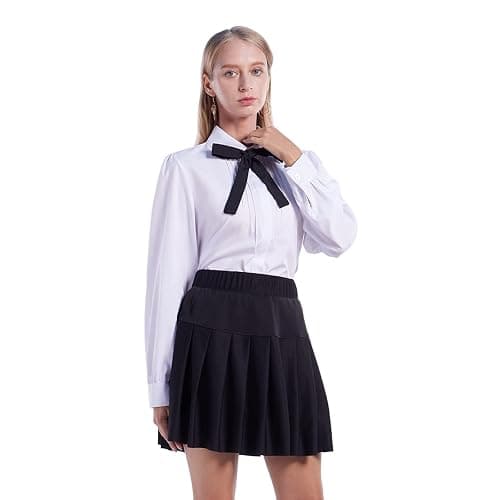 ETOSELL Women Short Sleeve Peter Pan Collar Blouse Kawaii Girls School Uniform White Shirt Lady Bowknot OL Button-Down Shirts thumbnail 5