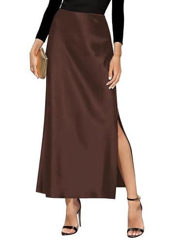 Women's Satin High Waisted Side Split Maxi Skirt Elastic Waistband Long Silk Skirts for Women - Image 1
