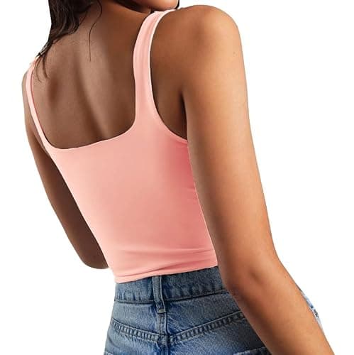 Artfish Women's Sleeveless Strappy Tank Square Neck Double Layer Workout Fitness Casual Basic Crop Tops thumbnail 2