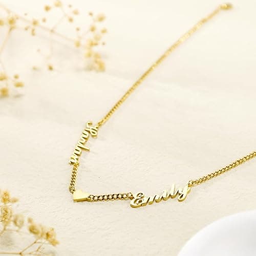 Personalized Name Necklace with Curb Chain,18K Gold Plated Handmade Personalized Necklace with Kid Name Family Choker Nameplate Necklace Mother Day Jewelry Gift for Mom thumbnail 5