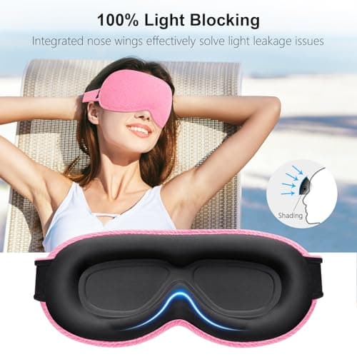 Gritin Blackout Sleep Masks for Women & Men-Zero Eye Pressure Sleeping Mask- Ergonomic Design 3D Cutout Eye Movement and Eyelash Friendly, Ultra Soft & Comfortable Blindfold for Nap,Pink thumbnail 2