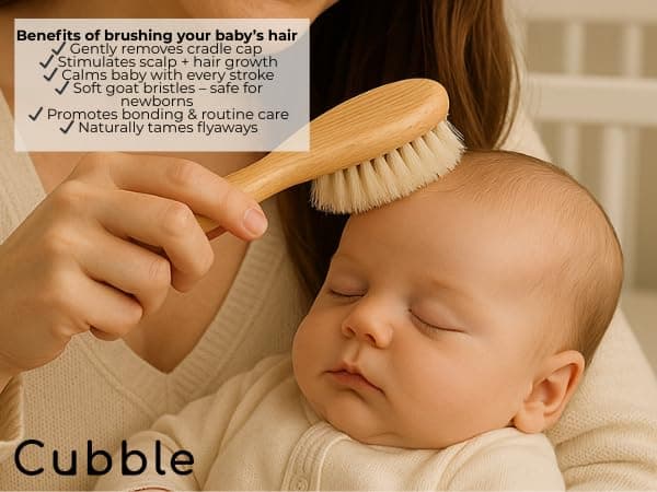 Wooden 100% Natural Goat Hair Brush and Comb Set for Newborns and Toddlers thumbnail 2