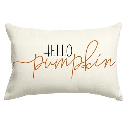 RABUSOFA Fall Decor Throw Pillow Covers,Autumn Decorative Cushion Covers, Orange Hello Pumpkin Decorative Pillowcases,Farmhouse Haoliday Decorations for Sofa Couch Outdoor White 12x20 Inch/30x50 cm - Image 1