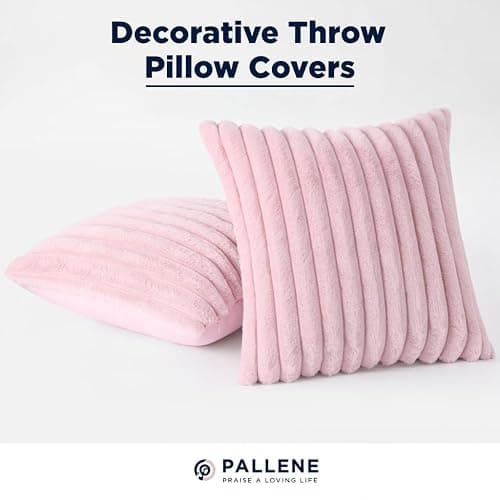 Pallene Faux Fur Decorative Throw Pillow Covers 18x18 Set of 2, Blush Pink | Luxury Plush Texture, Striped Design, Cozy Soft Touch, Modern Home Accent Decor for Couch, Sofa, Bed, Living Room thumbnail 7