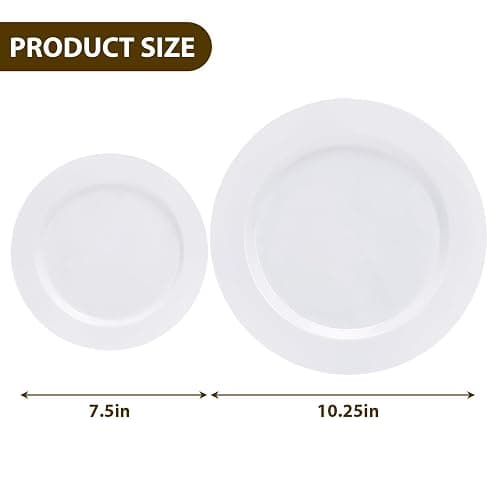 Moretoes 100PCS White Plastic Plates Disposable 10.25inch Dinner Plates and 7.5inch Dessert Salad Plates Heavy Duty Plates for Wedding Party and Birthday thumbnail 3