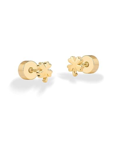 PAVOI 14K Gold Plated Dainty Flat Back Earrings for Women - Hypoallergenic Sterling Silver Posts Helix Cartilage Piercing Jewelry - Emoji Motif Bow Celestial Flatback Gold Stud Earrings Screw Back thumbnail 3