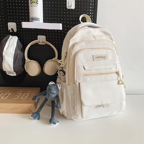 Cute Aesthetic Girls Backpack for School Large Capacity Bookbags College Backpack for Students Kids Teen Girls Laptop Bookbag Casual Travel Daypacks(White) - White thumbnail 3