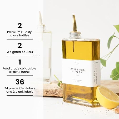 Molimoli Olive Oil Dispenser Bottle for Kitchen, Automatic Pourer, Glass Thin Bottle Dispenser for Kitchen, Olive Oil Cruet, | Set of 2 - Gold thumbnail 3