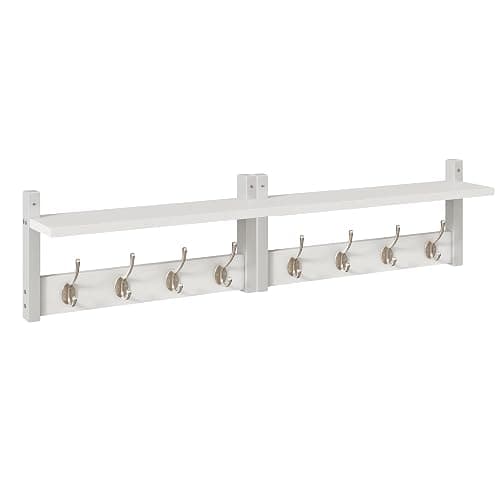 YMYNY Coat Rack Shelf Wall Mounted, Coat Hooks Set of 2, Entryway Coat Hanger with 4 Double Hooks, 31.5" Wall Floating Shelf with Hat Rack, for Kitchen, Bedroom, Bathroom, White UHWS001W-2 - Image 1