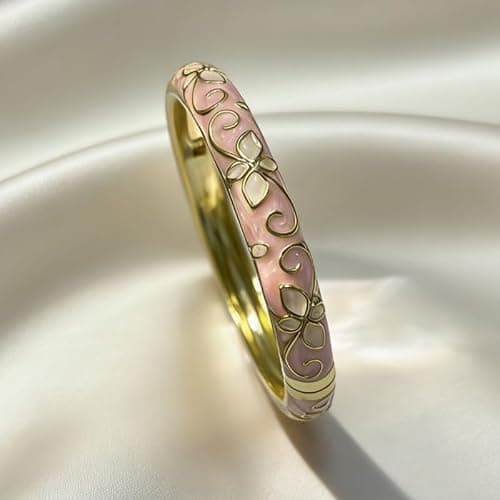 sunglnl Cloisonne Bracelet For Women, 4 Petals of Flower Shaped Enamel Bling Chunky Bangle Trendy Cute Colorful Gold Plated Vintage Bracelets Stackable Wife Jewelry Friendship Gift thumbnail 4