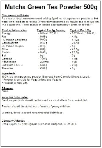 Matcha Green Tea Powder 500g | Peak Supps Packaging May Vary thumbnail 2