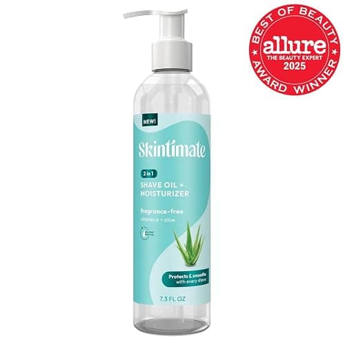 Skintimate 2-in-1 Shave Oil & Moisturizer, Fragrance Free, 7.3oz | Shaving Oil, After Shave for Women Bikini Area Moisturizer with Vitamin E and Aloe, Shaving Cream Alternative, 7.3 fl oz thumbnail 2