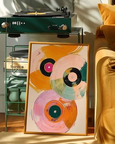 Retro Vinyl Painting Pink Vintage Music Canvas Wall Art 16x24 Inch Unframed thumbnail 6