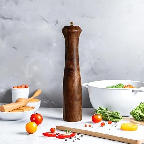 Wooden Salt and Pepper Grinder Set,Manual Salt and Pepper Mill,Acacia wood Salt Grinder Refillable,Pepper Mill with Adjustable Coarseness,Salt and Pepper Shakers Tableware Gifts 10" 2PCS thumbnail 9