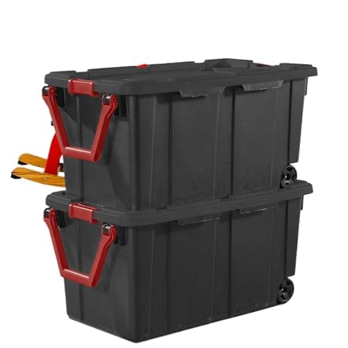 Set of 2 Black 40 Gallon Industrial Tote Plastic Bins with Wheels - Convenient Storage Solution - Image 1
