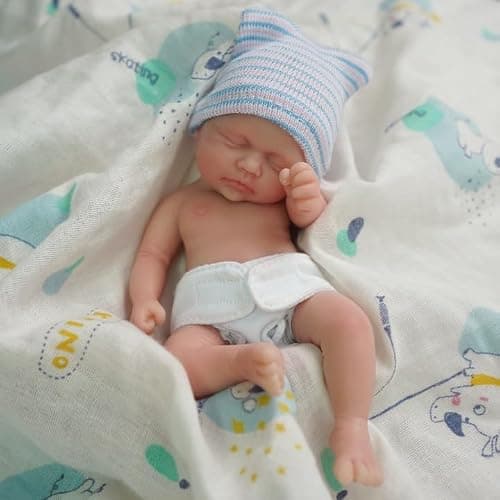 Mire & Mire 7 inch Boy Miniature Sleeping Full Silicone Mini Baby Dolls with Feeding Accessory Lifelike Baby Doll Soft Realistic Baby Doll thumbnail 4