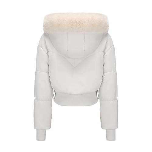 bawilom Womens Winter Cropped Puffer Jacket Long Sleeve Oversized Stand Collar Zip-Up Short Coats with Faux Fur Hood Outwear thumbnail 3