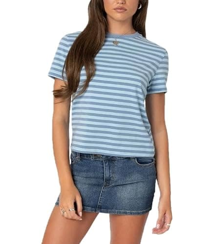 Y2k Baby Tees Crop Tops for Women Short Sleeve Fitted T Shirts Polka Dot Print Basic Cute Crewnecks 90s Going Out - Image 1