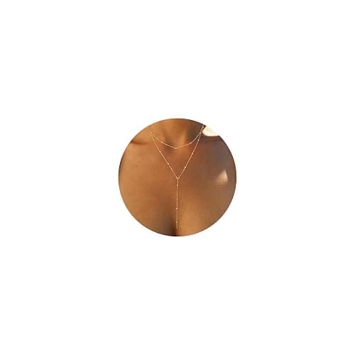 Foxgirl Lariat Gold Necklace for Women, Dainty Long Necklace 14k Gold Plated/Silver Y-Shaped Pendant Necklace Trendy Layered Cz Beaded Chain Drop Necklaces Simple Gold Jewelry For Women Gift - Image 1