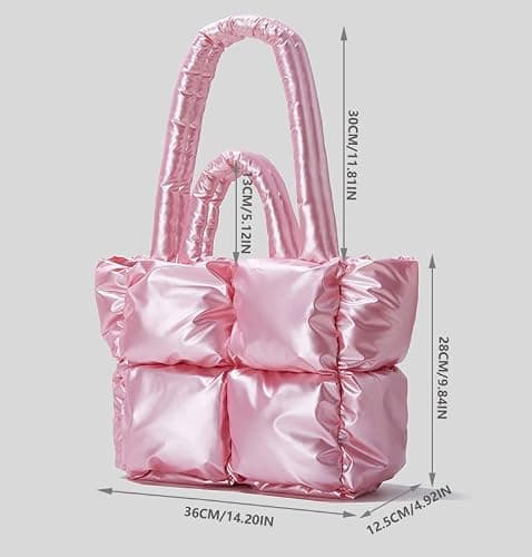 Puffer Shoulder Bag for Women Mini Down Satchel Hobo Bag Quilted Tote Bag Chic Purses 2024 - Light Pink thumbnail 5