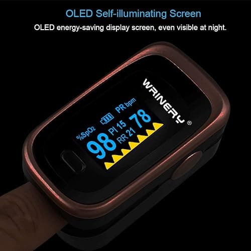 Oxygen Saturation Monitor, Wrinery Premium Pulse Oximeter Fingertip, Oxygen Monitor, O2 Saturation Monitor, OLED Portable Oximetry with Batteries, Lanyard (Rose gold-Royal black) thumbnail 4