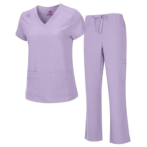 Natural Uniforms Women's Cool Stretch V-Neck Top and Cargo Pant Scrub Set with Regular and Petite Sizes - Image 1