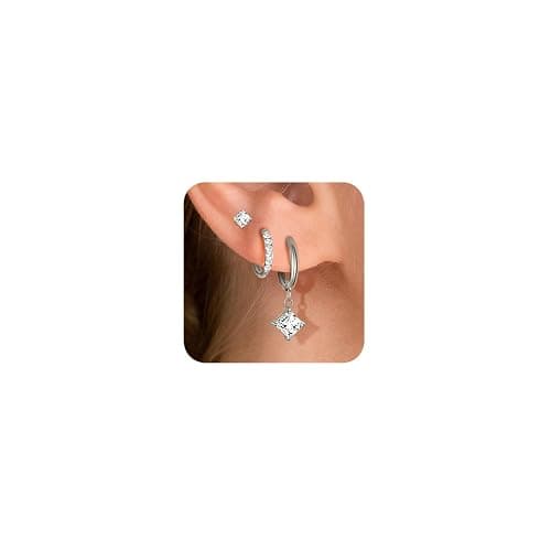 Surgical Steel Drop Dangle Small Huggie Hoop Earrings Set 14K Gold Plated Hypoallergenic CZ Stud Earrings for Women Waterproof and Non Tarnish - Image 1