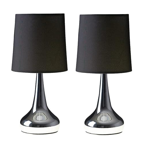 MiniSun | Modern Chrome Teardrop Touch Table Lamps with Black Fabric Shades | Table Lamps, Home Décor & Improvement Essential | Set of 2 - Image 1