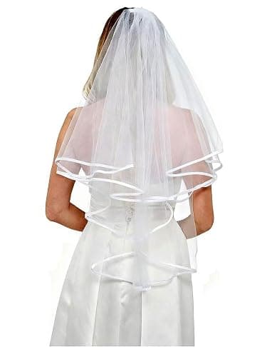 White Bridal Veil 2 Tier Veil with white binding and sash Wedding Veil Bachelorette Party Bridal Shower - Image 1