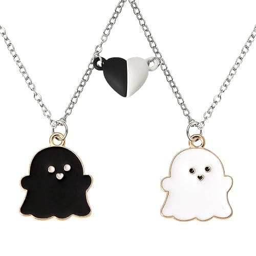 Ghost Bff Necklaces for 2 Bestie Birthday Gifts for Best Friend Matching Heart Necklace for Soul Sister Long Distance Friendship Xmas Christmas Gift - Image 1