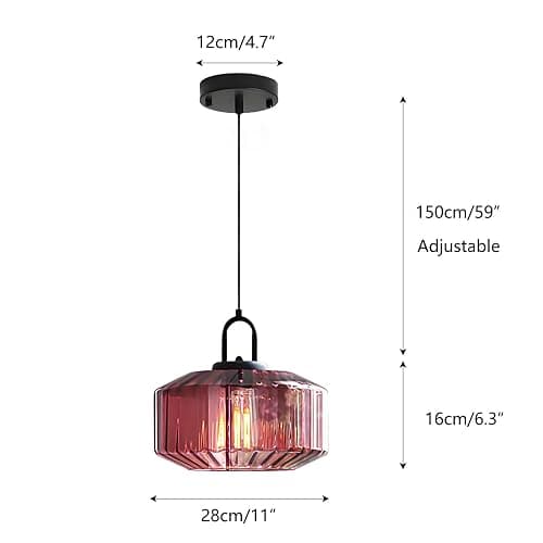 ZTTECH 11-Inch Vintage Industrial Ribbed Glass Pendant Light Adjustable Height E26 Hanging Light for Kitchen Island Dining Room Bedroom Living Room Bar (Purple) thumbnail 2