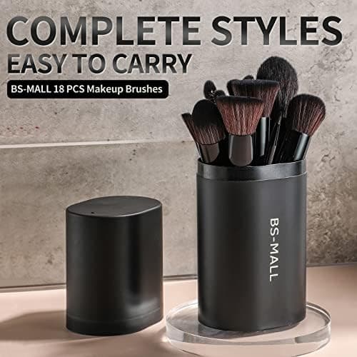 BS-MALL Makeup Brush Set 18 Pcs Premium Synthetic Foundation Powder Concealers Eye shadows Blush Makeup Brushes with black case (C-Black） thumbnail 8