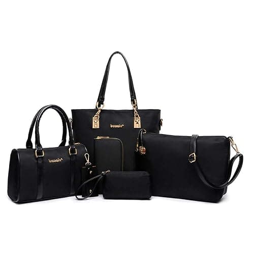 AlwaySky Nylon 6 PCS Women Shoulder Bag Top-Handle Handbag Tote Purse Wallet Key Case Set - Image 1