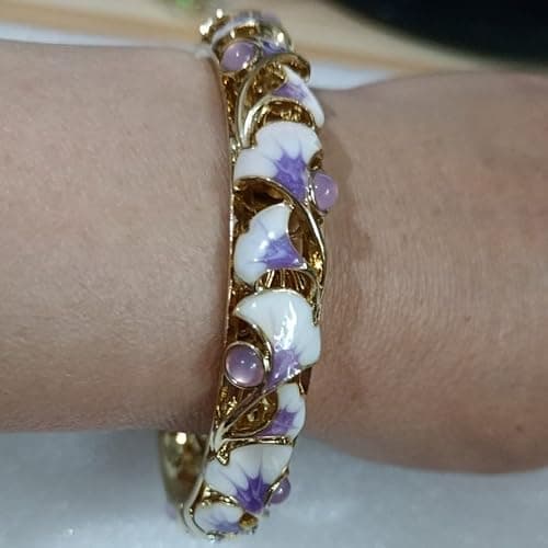 FcaLdqy Cloisonne Bracelet,Enamel Bracelet, Pink Purple Ginkgo Leaf Bracelets Traditional Cloisonne Enamel Ethnic Spring Hinged Cuff Bangles for Women thumbnail 8