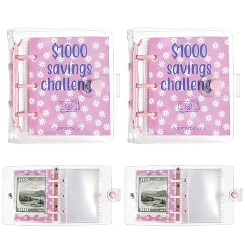 Legrape $1000 Savings Challenge Binder, 2 Pack Mini Money Saving Binder with Cash Envelopes, Reusable Money Organizer Binder Savings Challenge Book,ClearPink - Image 1