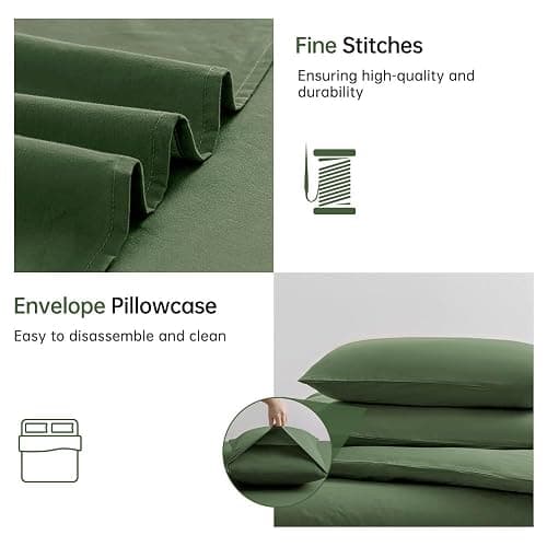 JELLYMONI Green Duvet Cover California King - 100% Washed Cotton Linen Like Textured Comforter Cover, 3 Pieces Breathable Soft Bedding Set with Zipper Closure (Green,Cal King 104"x98") thumbnail 6