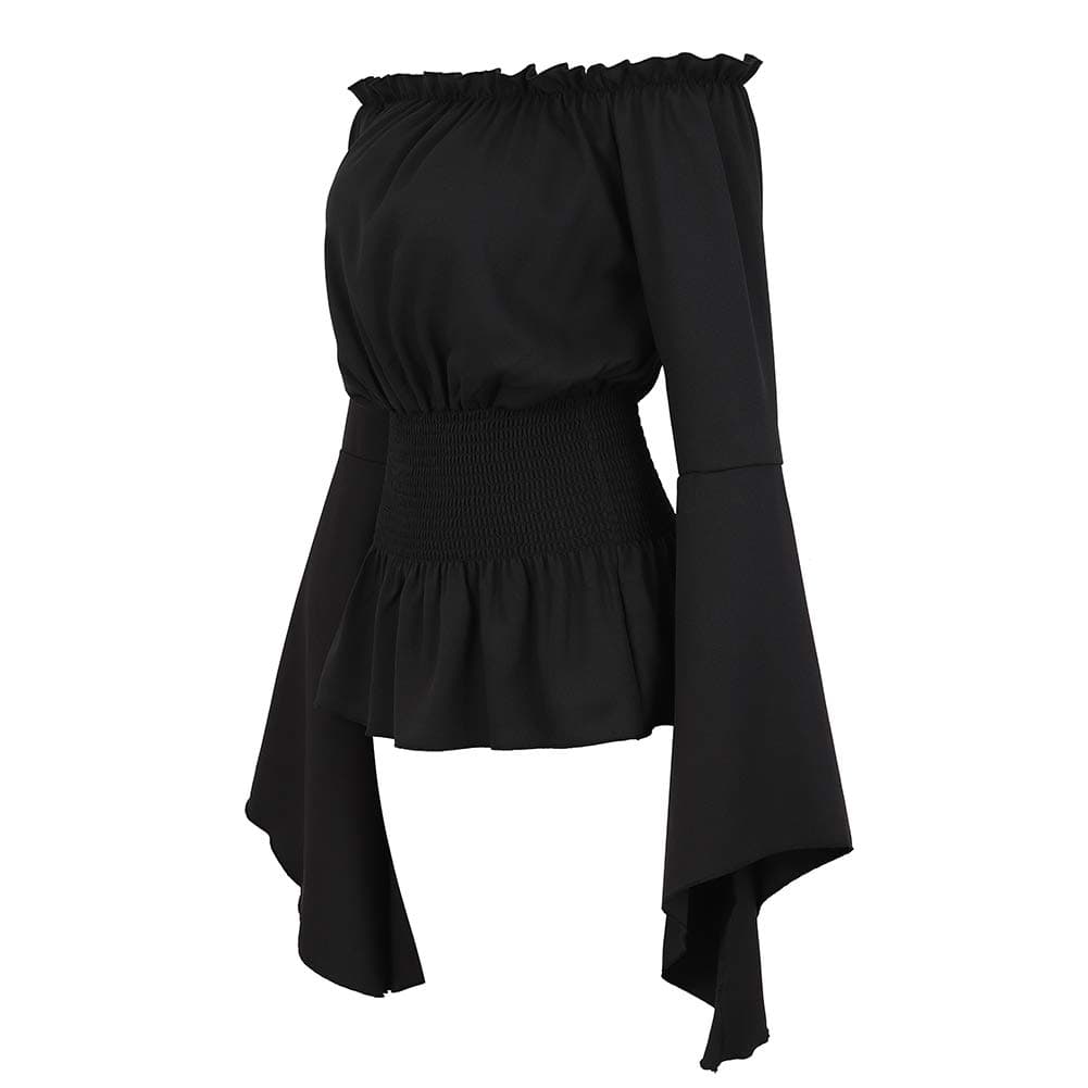 Womens Long Sleeve Off The Shoulder Tops Renaissance Pirate Shirt Gothic Peasant Blouse Summer Smocked Boho Top thumbnail 2