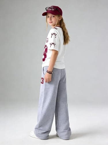 Azmxynol Tween Girls Clothes Short Sleeve Graphic T-Shirt Top + Sweatpant 2 Piece Outfit Set, Size 7-15Years thumbnail 6