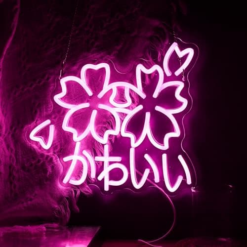 JLEWUINH Kawaii かわいいLed Neon Light Sign Japanese Cherry Blossoms Light Up Wall Decor Sign Girls' Room Decoration Birthday Party Christmas Neon Sakura Light (Pink) thumbnail 3