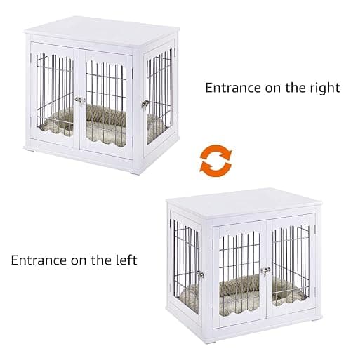 unipaws Furniture Style White Dog Crate for Medium Large Dogs, Indoor Aesthetic Dog Stuff Kennel, Modern Decorative Wood Wire Pet House Dog Cage, Pretty Cute End Side Table Nightstand… thumbnail 7